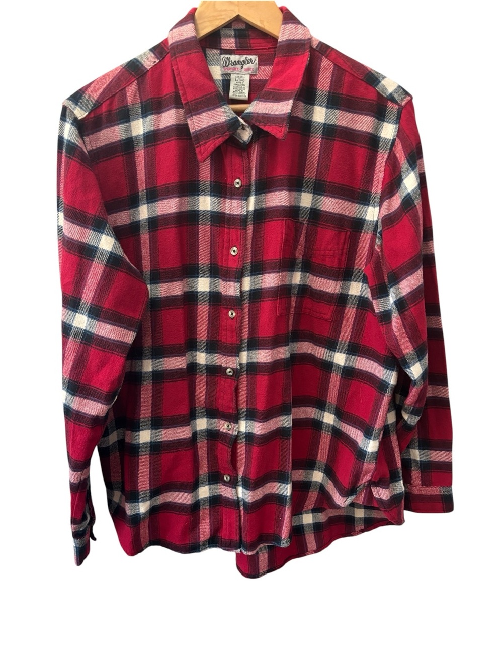 Wrangler Wrancher Shirt Womens Size Large Red Plaid Flannel Oversize Workwear